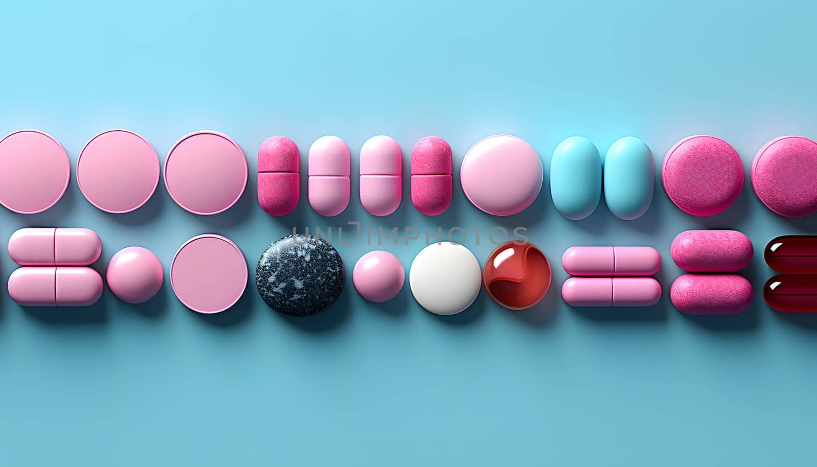 White pills on blue background. High quality photo