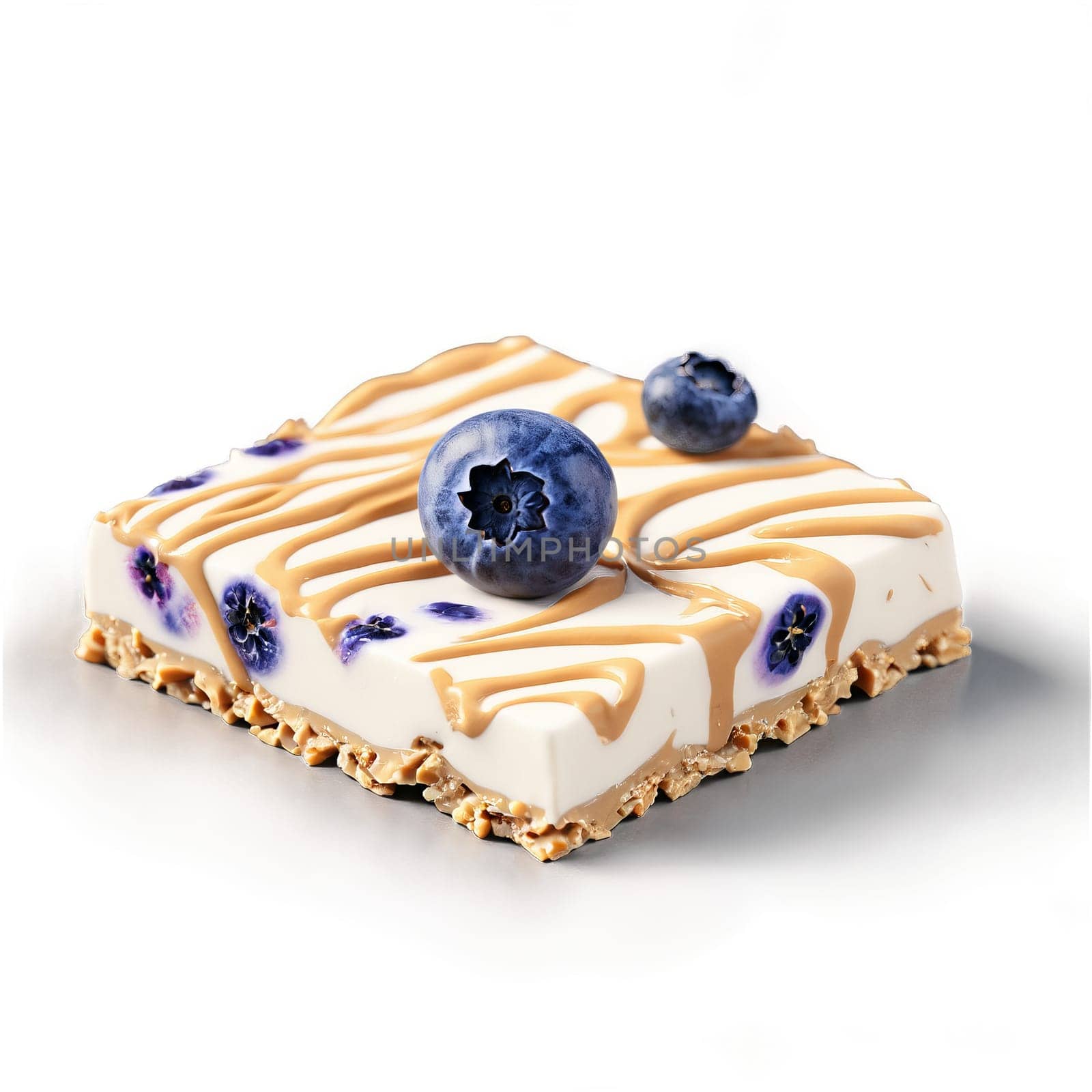 Breakfast yogurt bark with Greek yogurt swirled with peanut butter and dotted with fresh blueberries by panophotograph