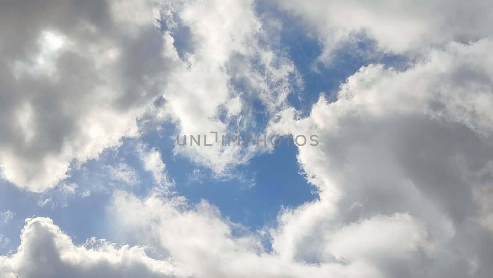 blue sky, white clouds background spring nature weather atmosphere. High quality photo