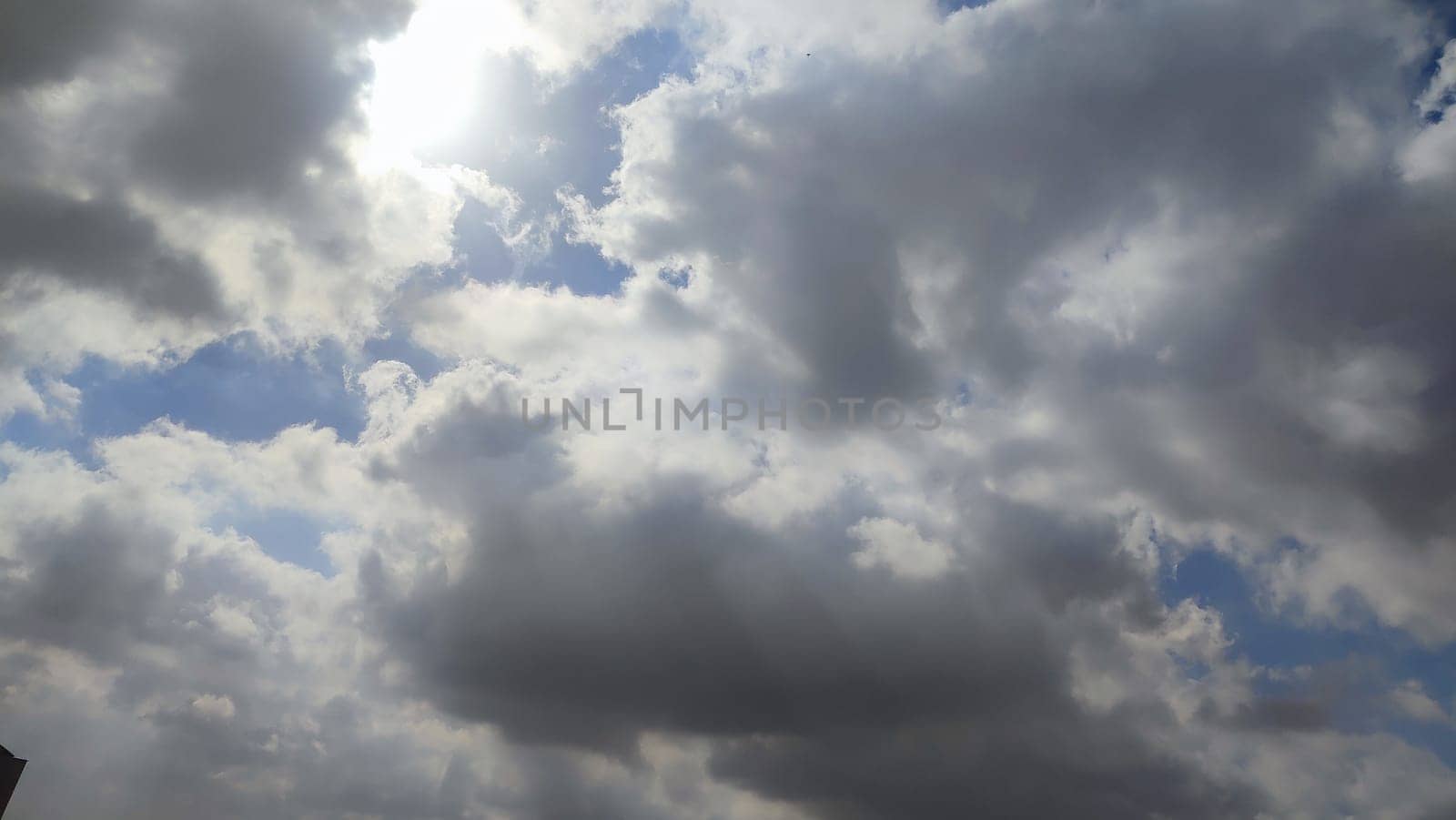 blue sky, white clouds background spring nature weather atmosphere. High quality photo