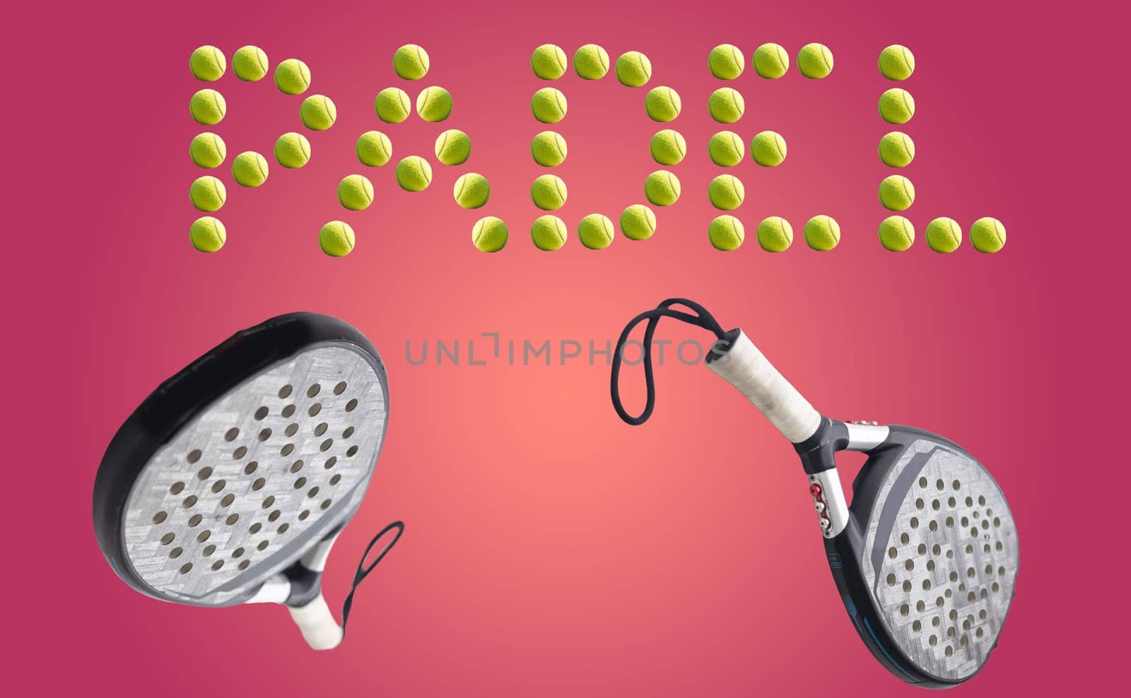 Background of padel racket and ball on artificial Top view. High quality photo
