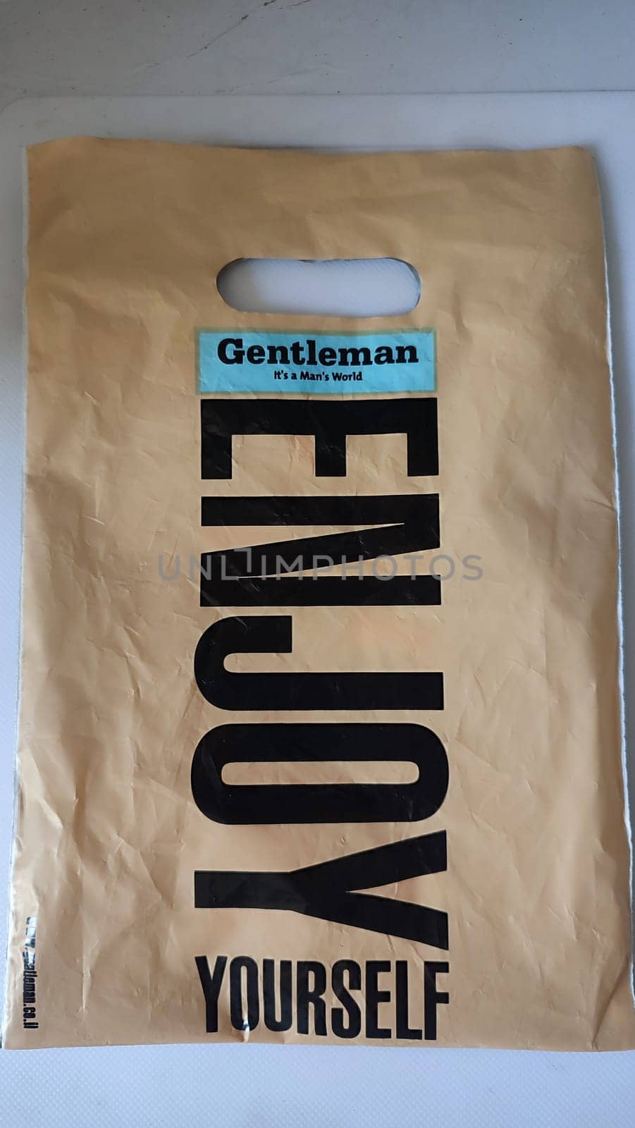 April 6, 2024 Beer Sheva Israel, cellophane bag packaging with the text Enjoy. High quality photo