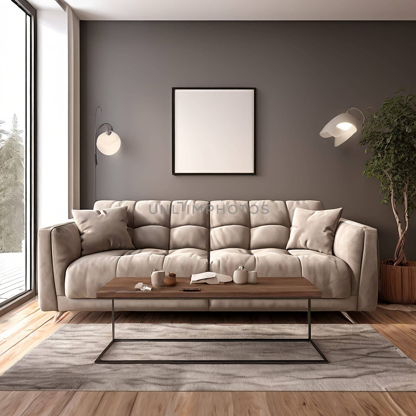 Design Harmony: Enhancing the Living Room with a Stylish Sofa and Copy Space by Petrichor