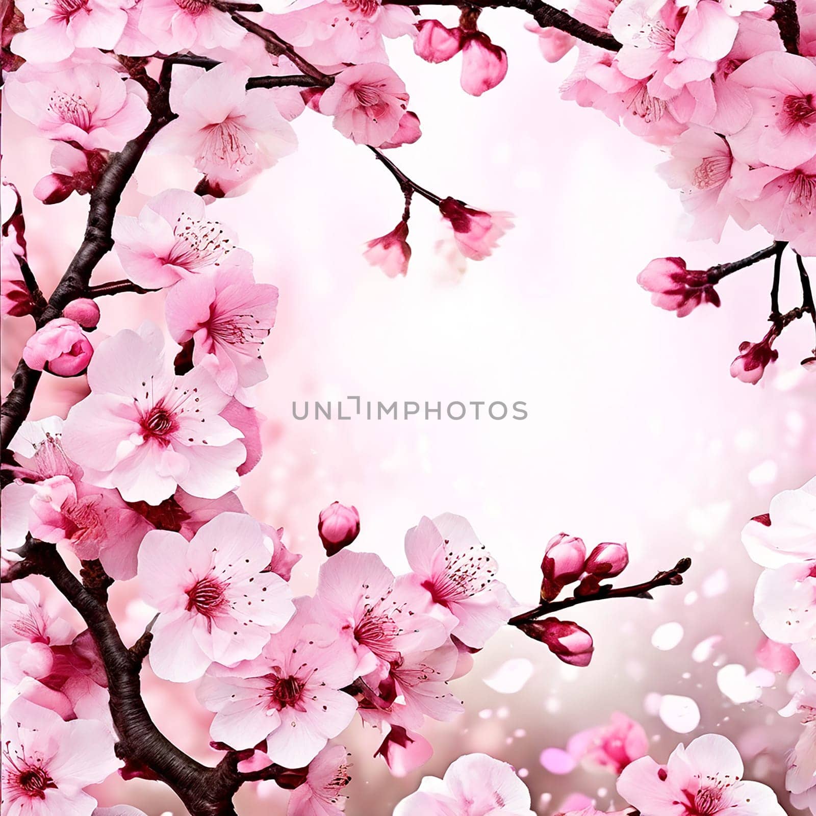 Blooming Beauty: Spring Banner with Sakura Blossom Background and Spring Flowers by Petrichor