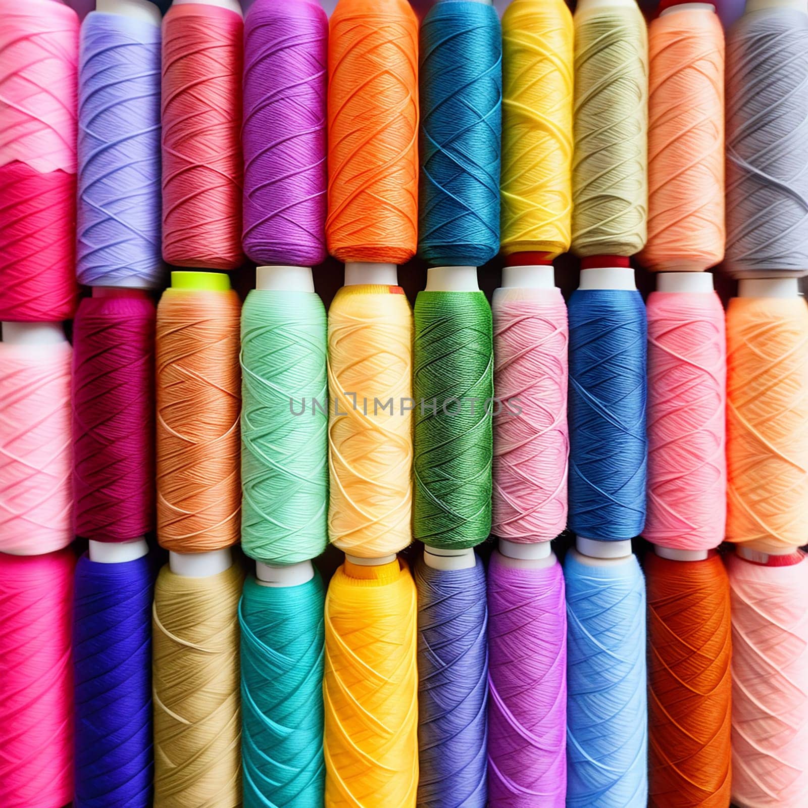 Colorful Sewing Threads on a White Background by Petrichor