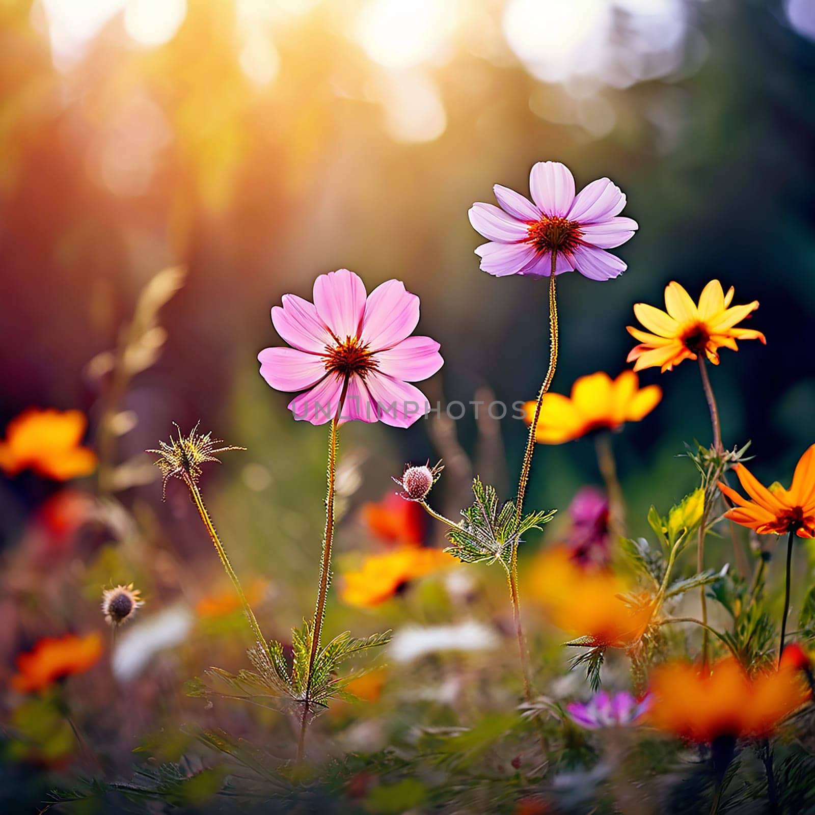 Nature's Splendor: Wild Flowers on Summer or Autumn Nature Background, Perfect for Website