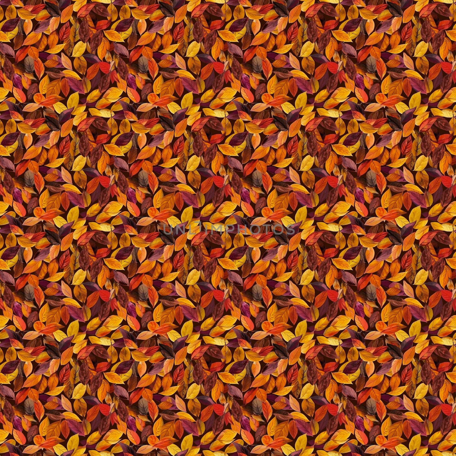 Vibrant seamless pattern of autumn leaves in red, orange, and yellow hues evoking warm, seasonal, nature-inspired design.