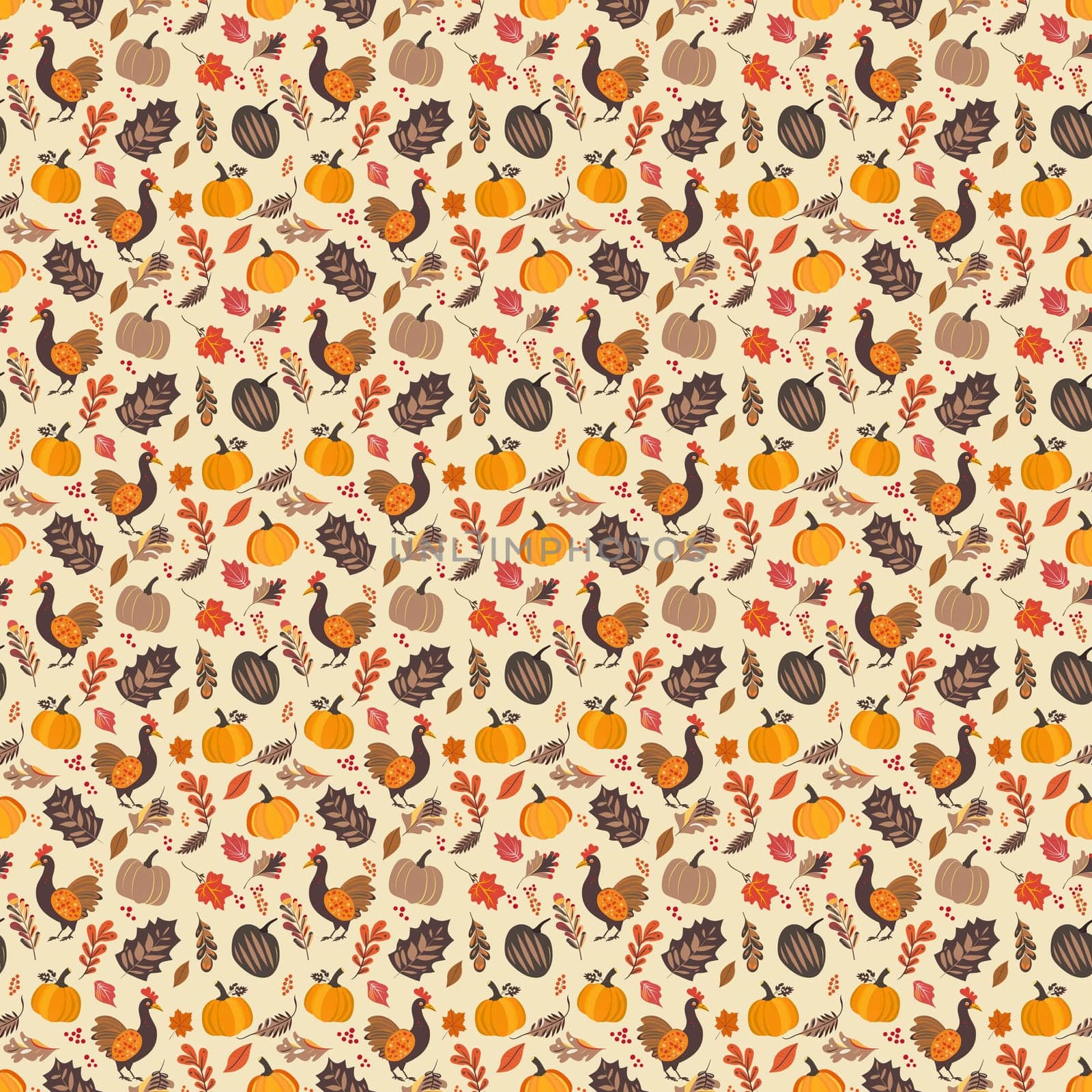 Autumn seamless pattern pumpkins, leaves, acorns design. Thanksgiving background by Yevhen89