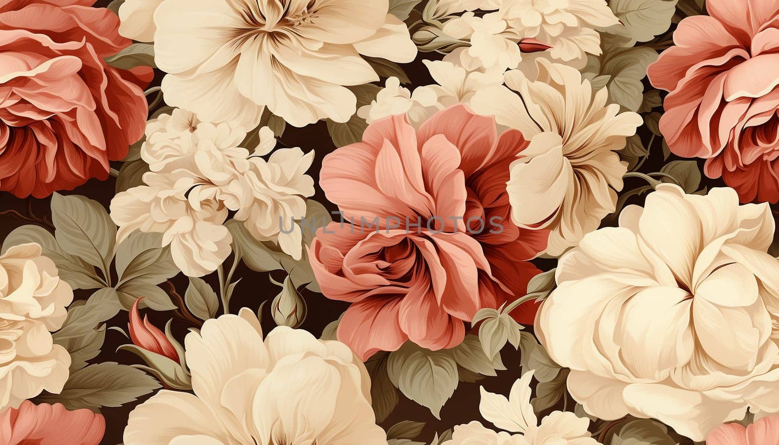 Seamless pattern tile background flowers and floral leaves plants. High quality photo