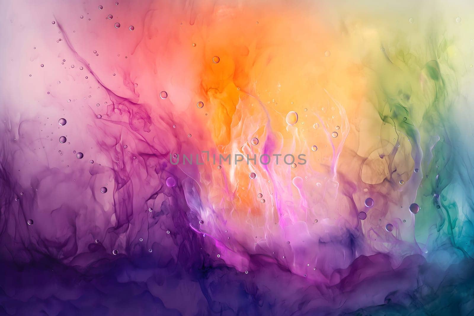 Abstract art of vibrant and colorful liquid with bubbles creating a serene background with artistic appeal for creative design use.