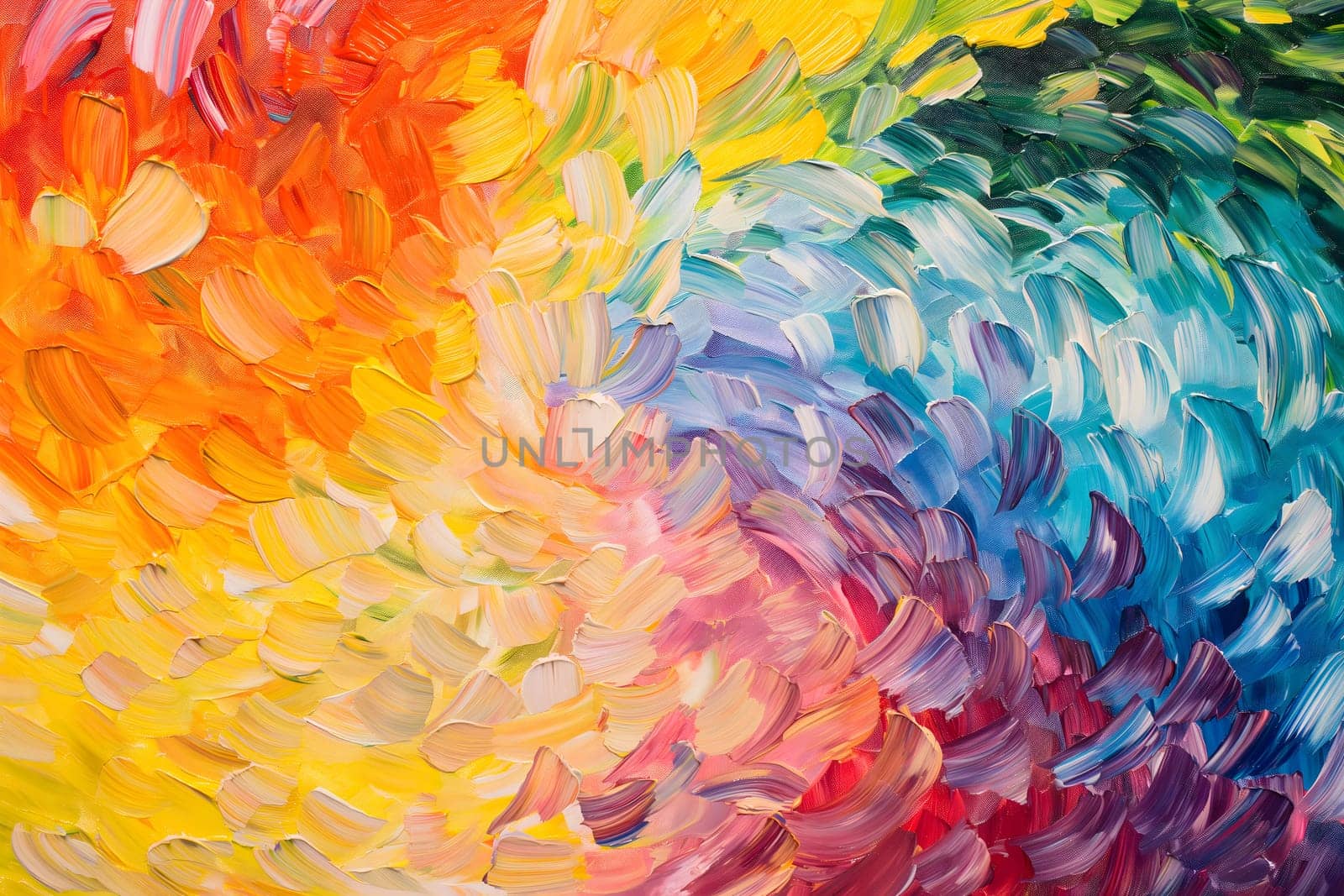 Vibrant abstract oil painting showcasing bold brush strokes in a spectrum of colors. Ideal for modern art concepts and backgrounds.