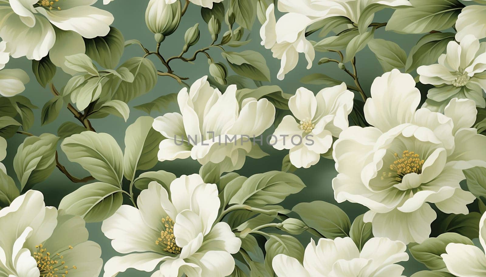 Seamless pattern tile background flowers and floral leaves plants. High quality photo