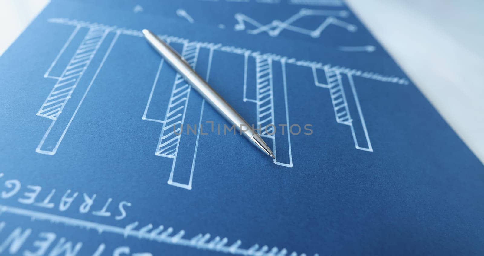 Drawn financial business analytics chart and pen. Marketing statistical report concept