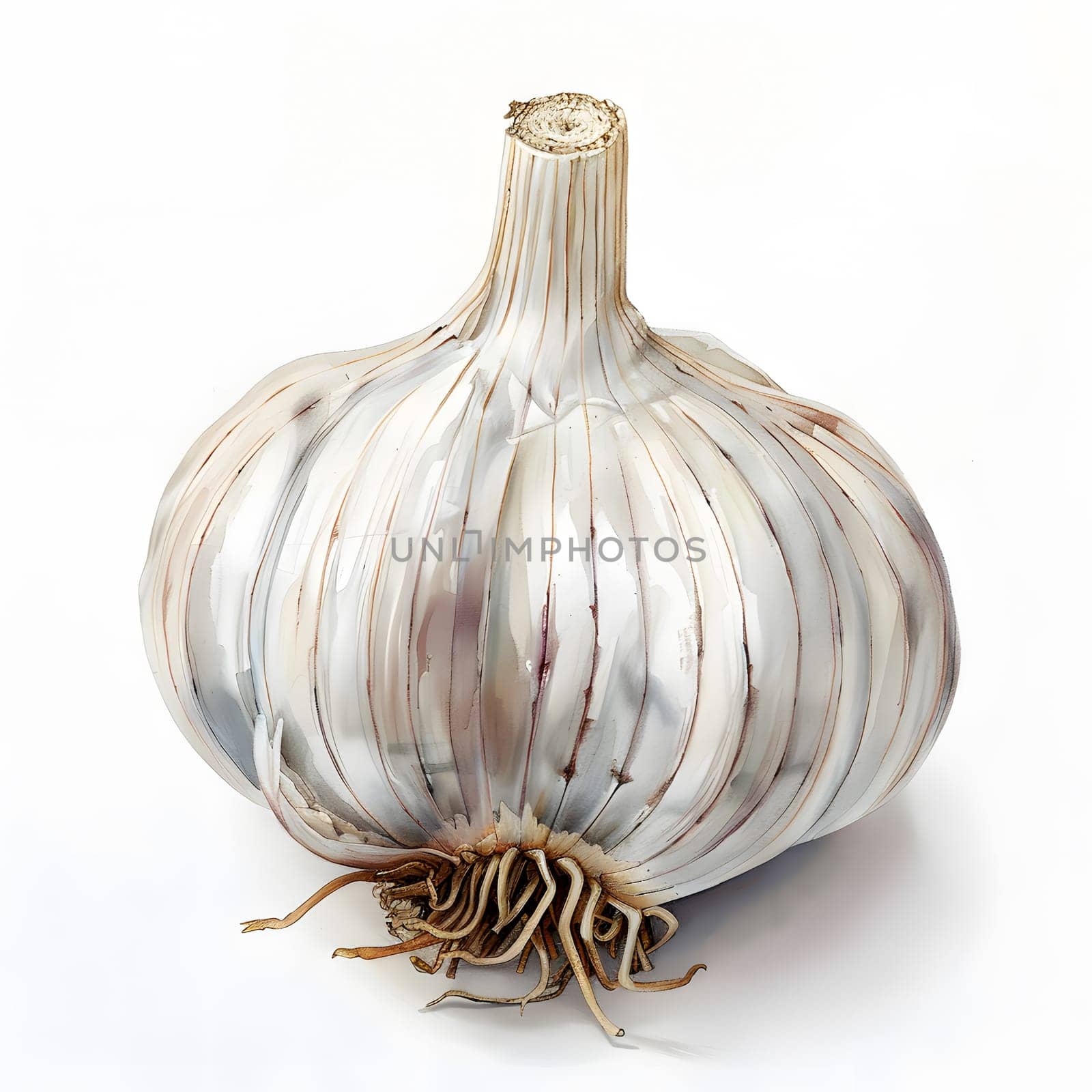 Close up of garlic bulb, a plantbased food ingredient, on white background by Nadtochiy