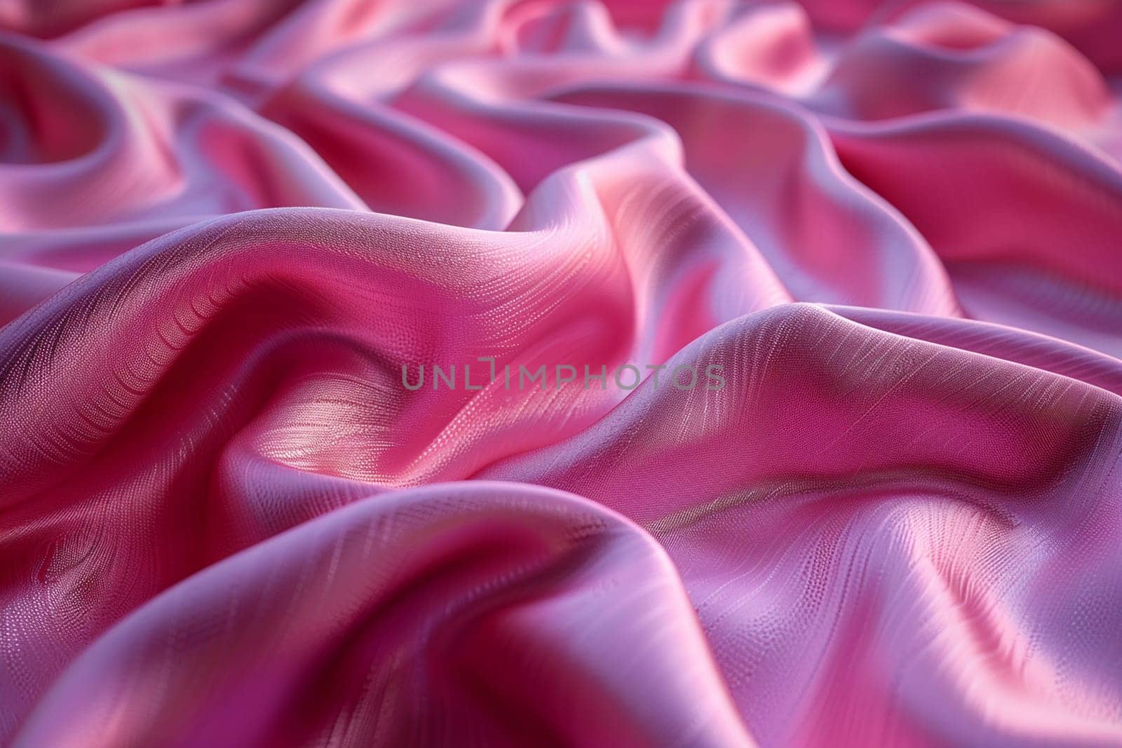 Close-up of elegant fuchsia-colored silk fabric creating an abstract 3D textured background with a luxurious feel.