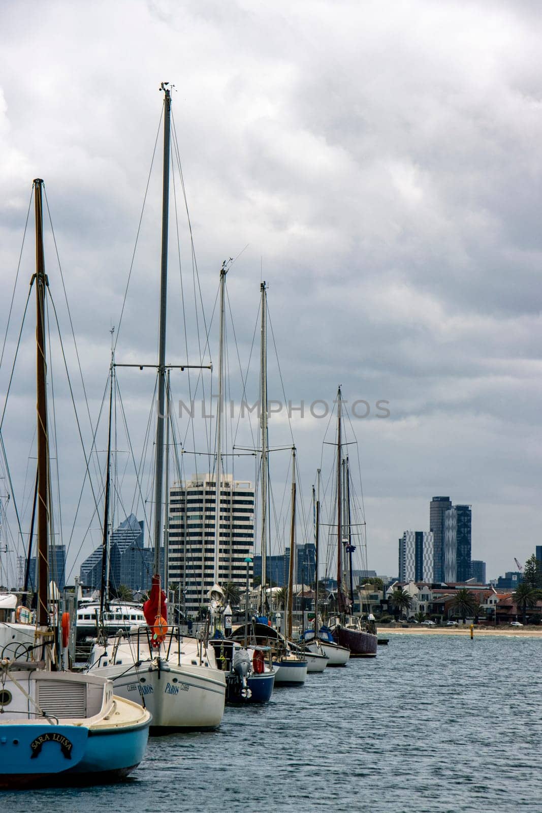Portrait cityscape shot of sailboats at St Kilda, Melbourne, Victoria by StefanMal