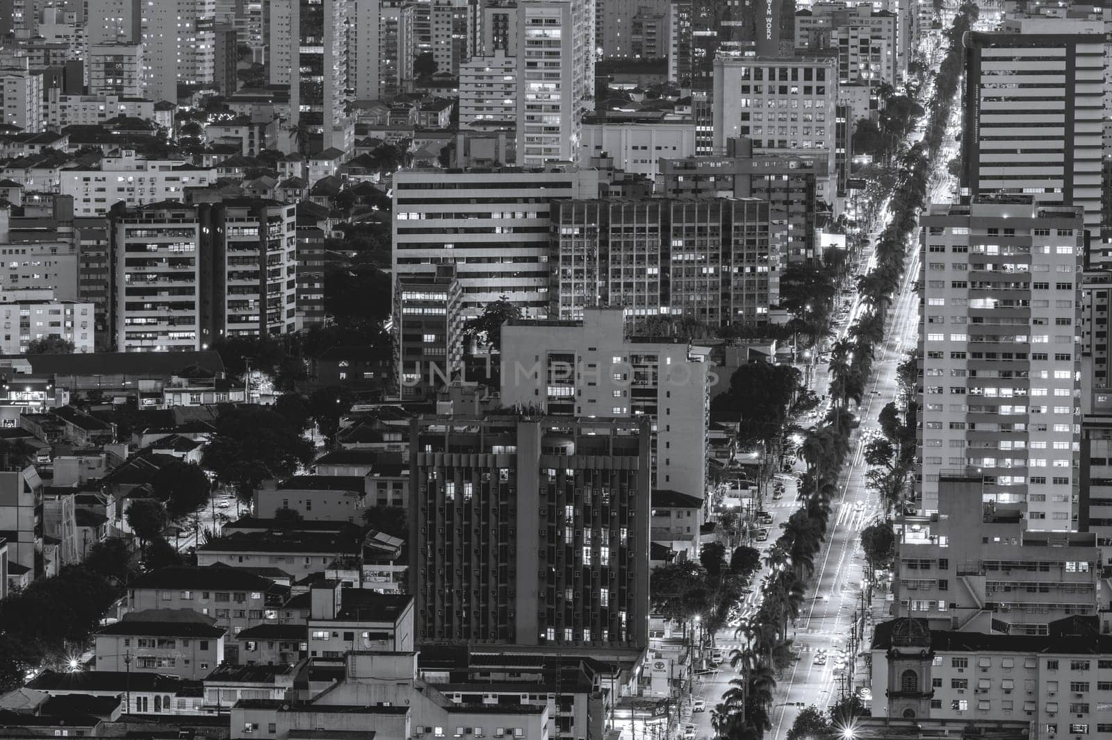 Evening shot of the skyline of Santos, SP, Brazil. April 3 2024.