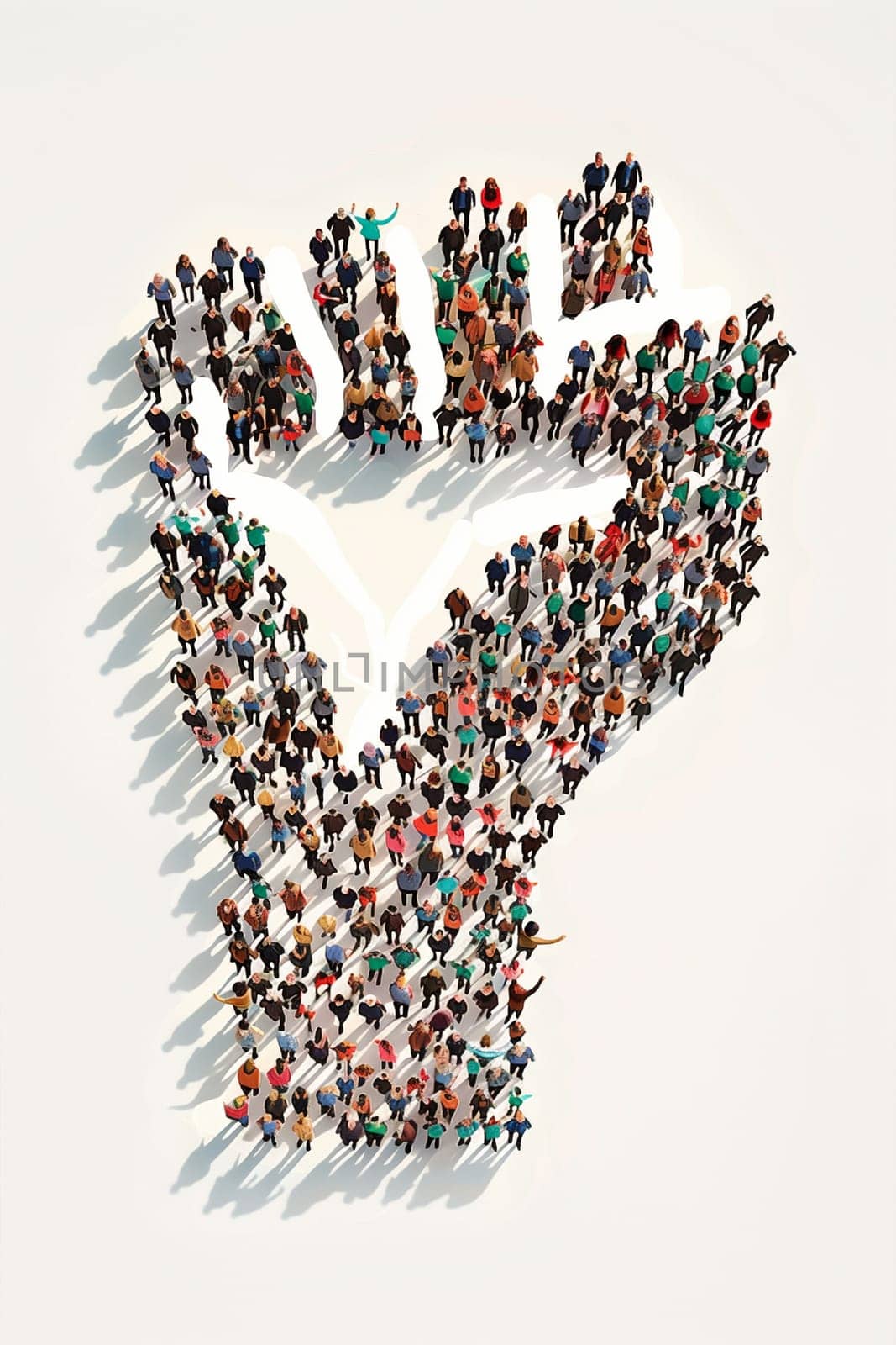 A group of individuals standing together to create a human hand shape.