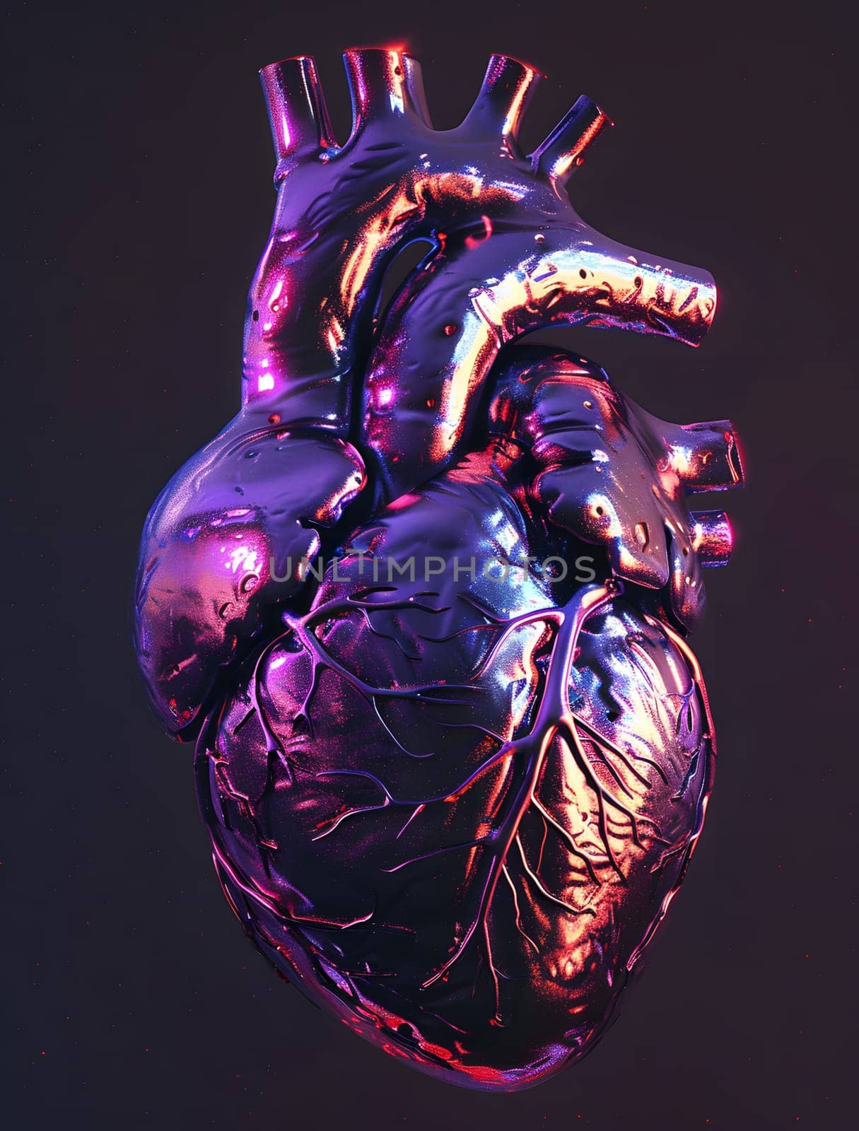 Purple heart close up on electric blue background, resembling organism art by Nadtochiy