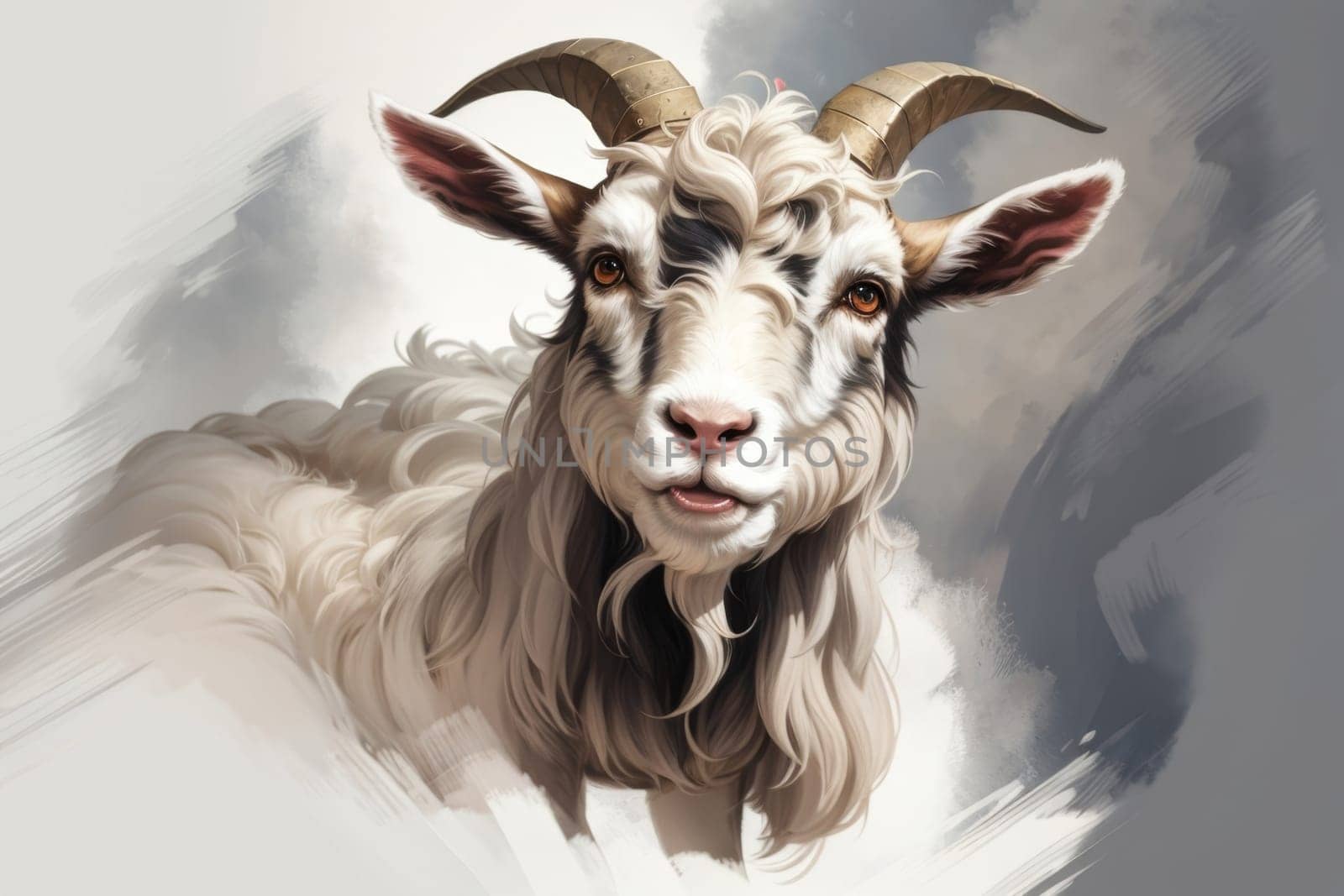 The animal's face is painted in watercolor. AI generated