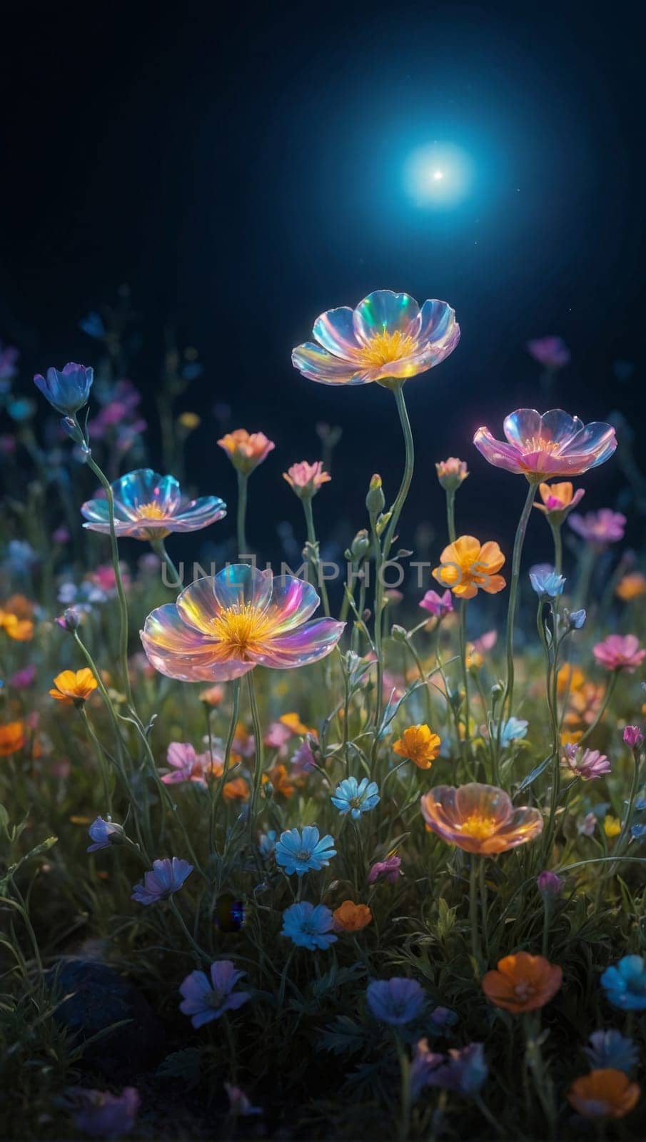 Magical night flowers. AI generated