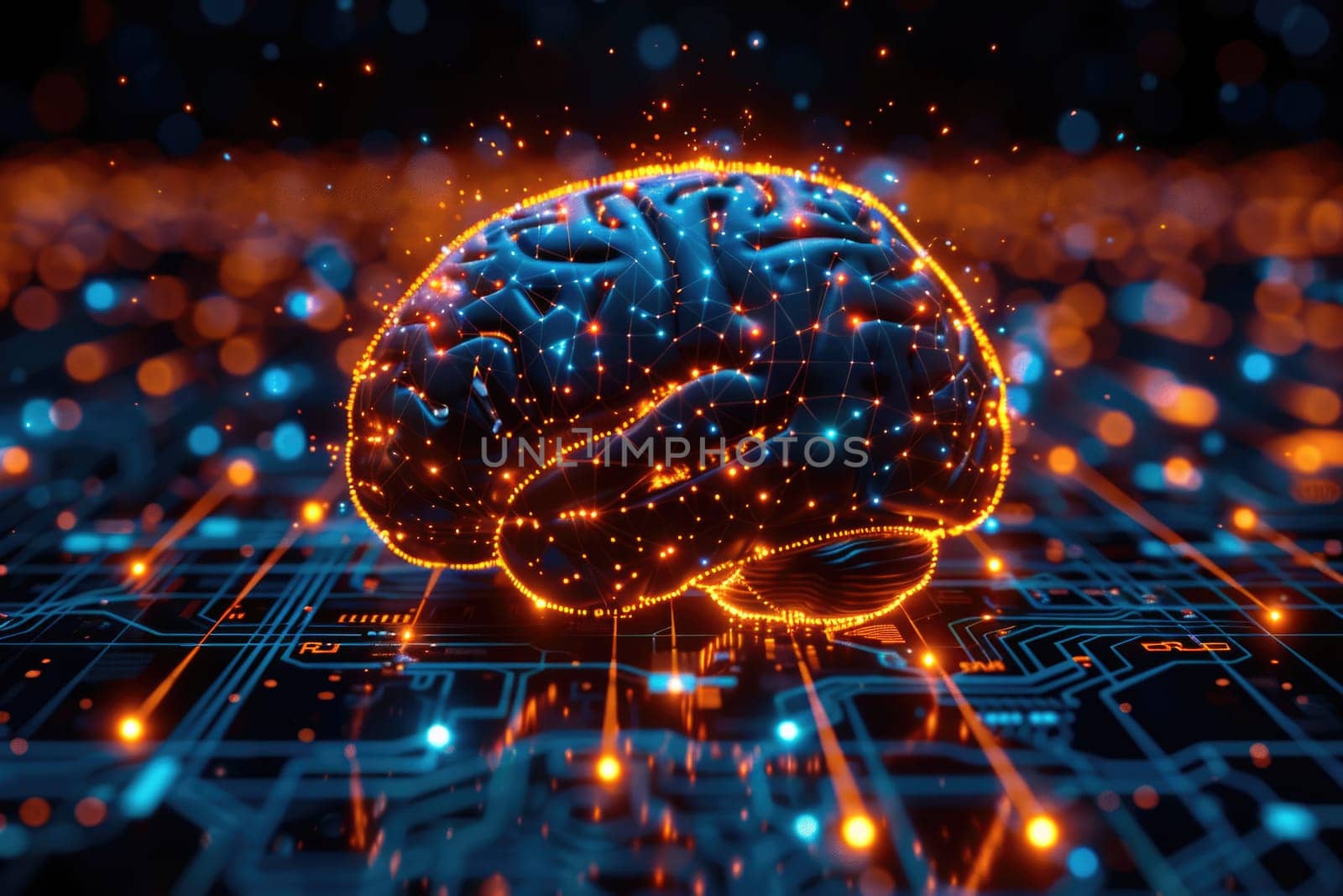 Glowing Brain Integrated Computer Circuit Board. Generative AI by but_photo
