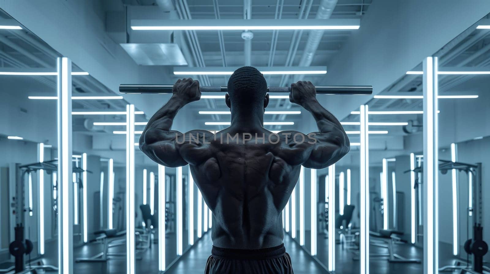 Muscular Man Lifting Barbell in Gym. Generative AI by but_photo