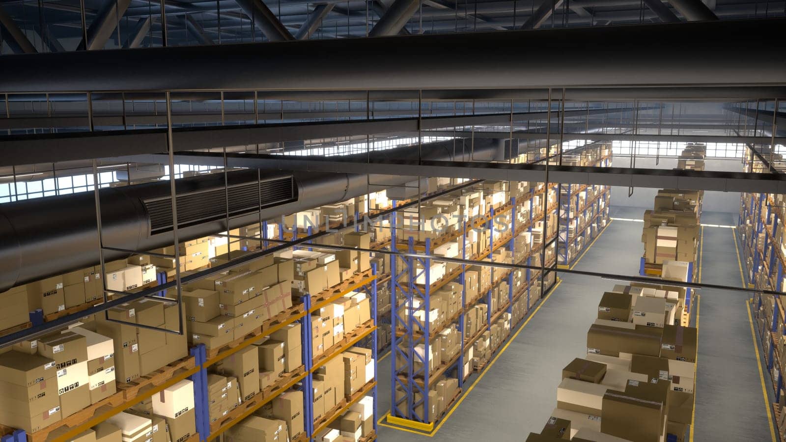 Logistics facility containing merchandise for distribution procedures by DCStudio