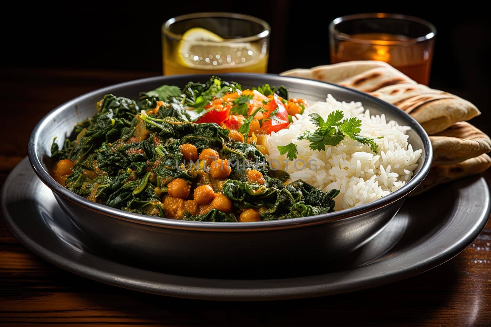 homemade chickpea and spinach curry with white rise dishes by Dustick
