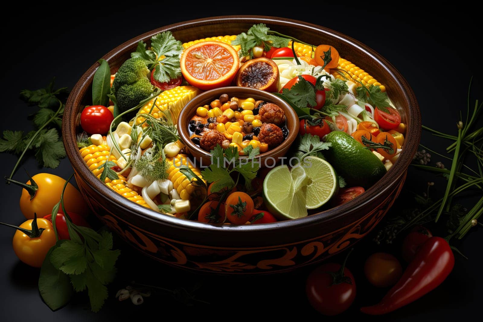 Traditional Latin American dish locro beautifully served on table