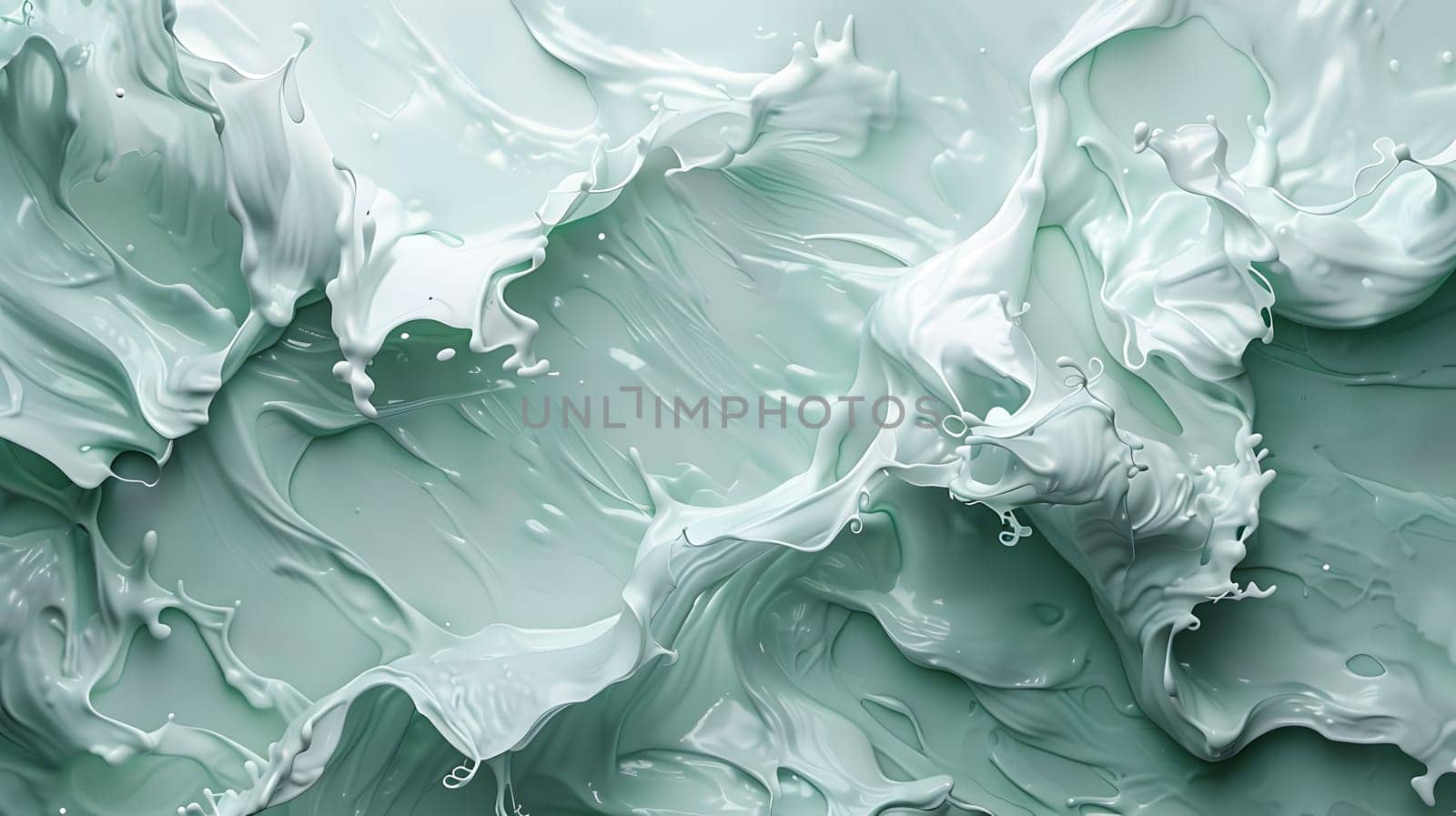 Closeup of a swirling pattern in a green and white creamy liquid by Nadtochiy