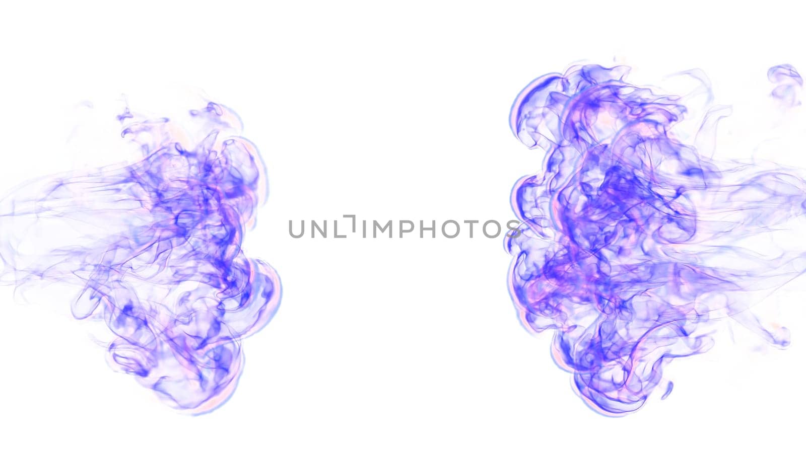3d illustration. Tongues of lilac flame collide from opposite sides on a white background