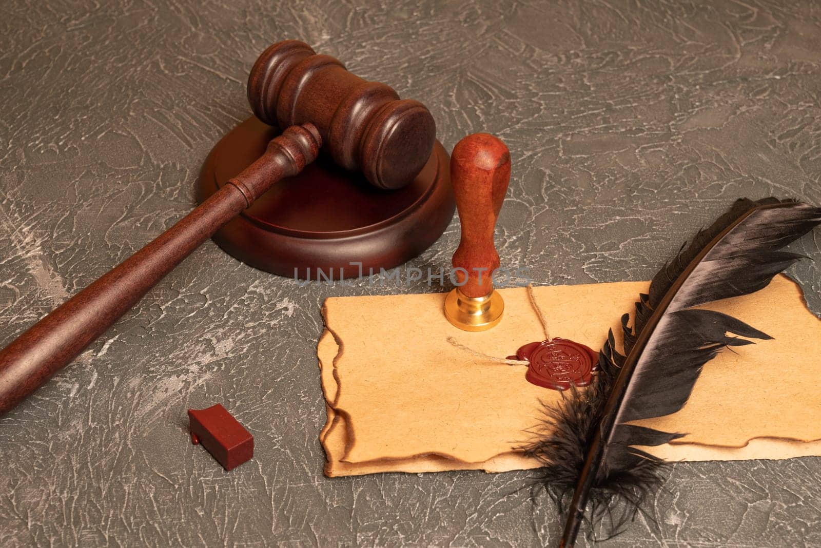 Notary's public pen and stamp on testament and last will. Notary public tools