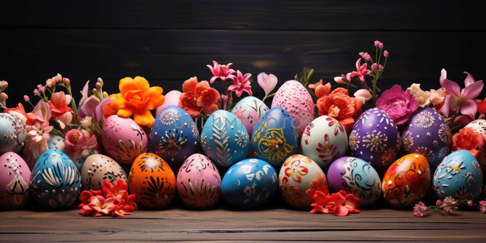 Colorful Easter Eggs on Wooden Table by but_photo
