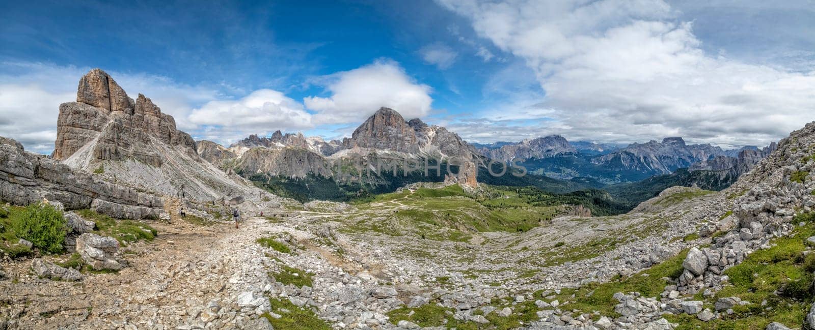 nuvolau five towers mountain in dolomites panorama landscape from top