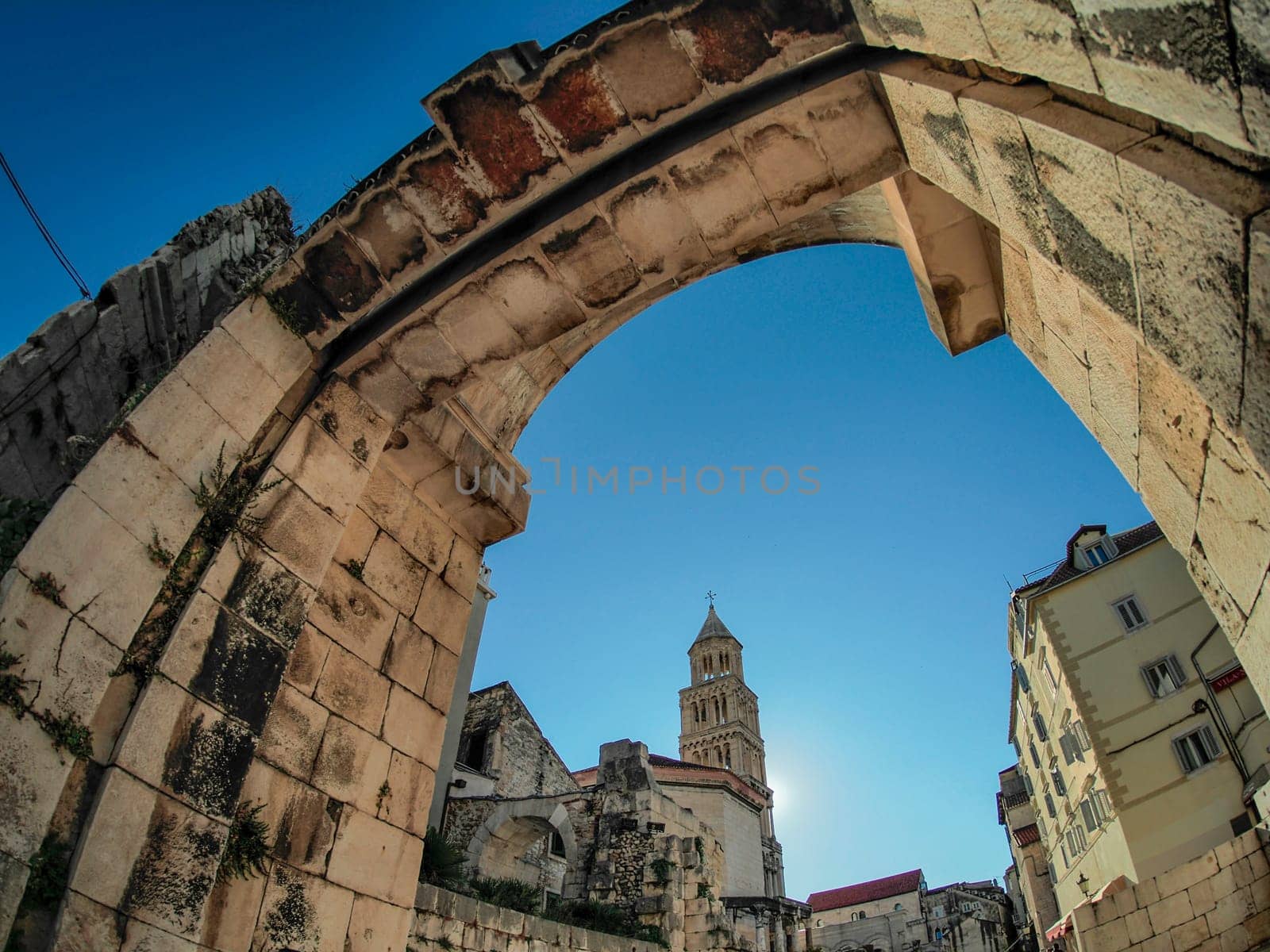 Split croatia, old town palace of the Roman Emperor Diocletian at sunset