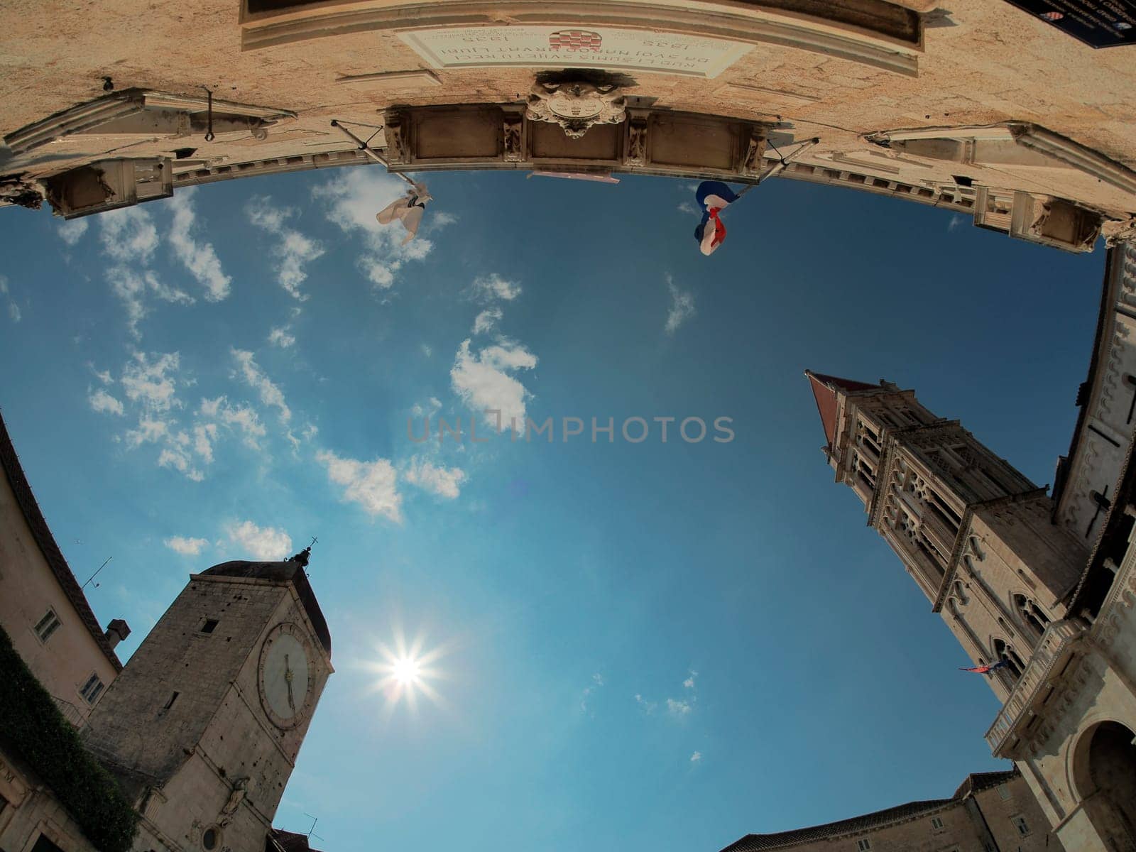 Trogir medieval town in Dalmatia Croatia UNESCO World Heritage Site Old city and building detail.