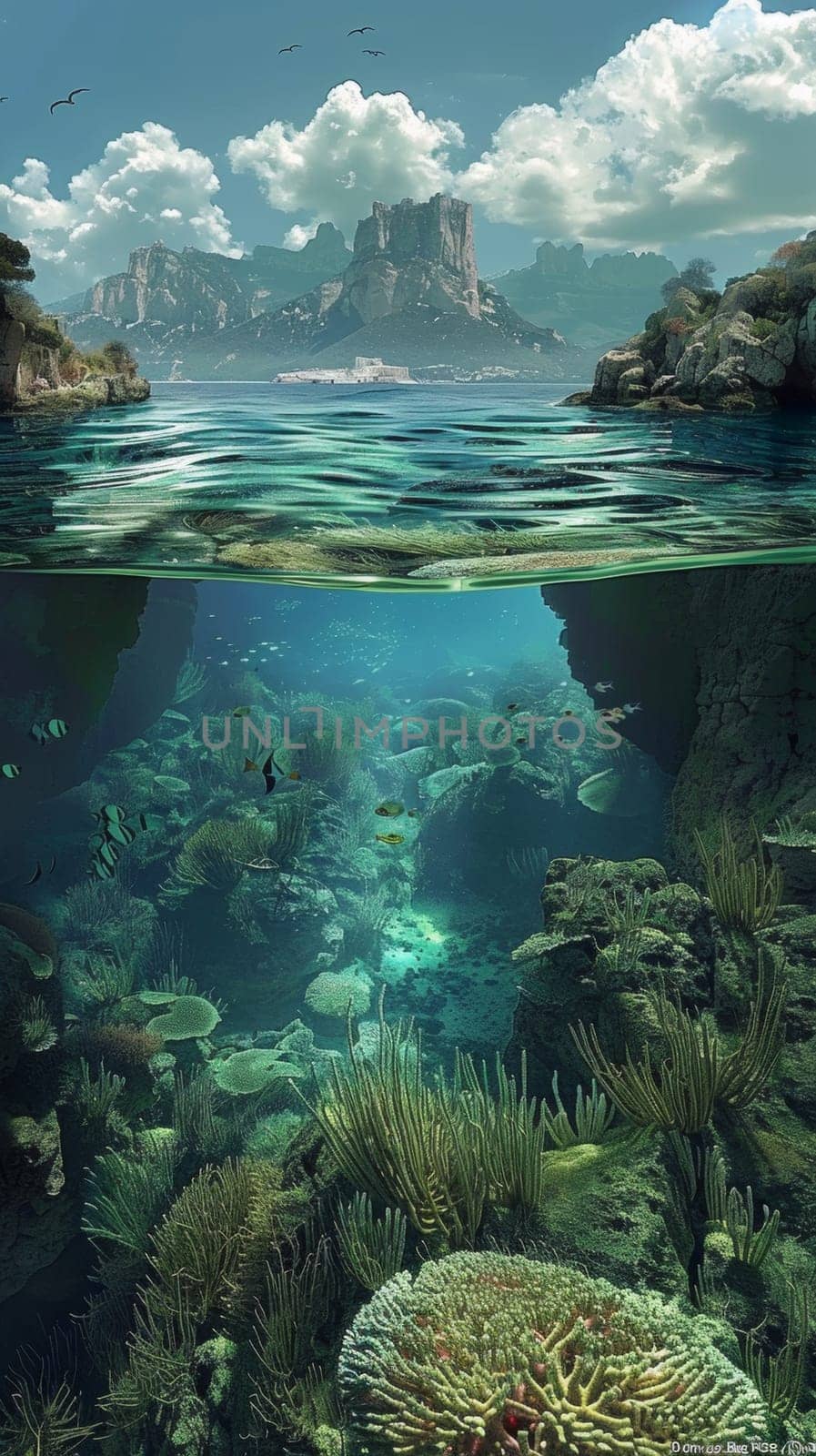 A view of a beautiful underwater scene with lots of fish