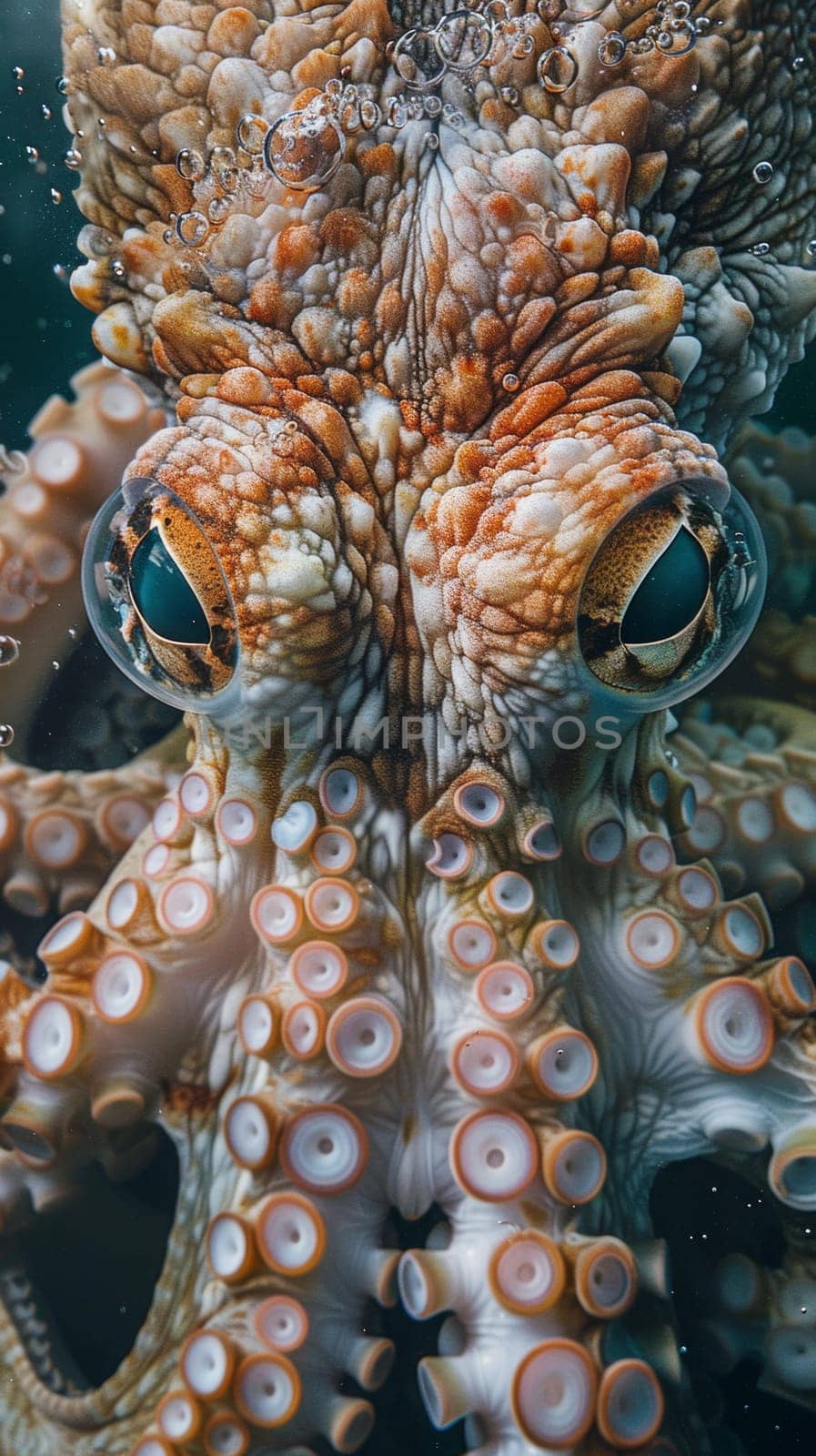 An octopus with large eyes and tentacles underwater