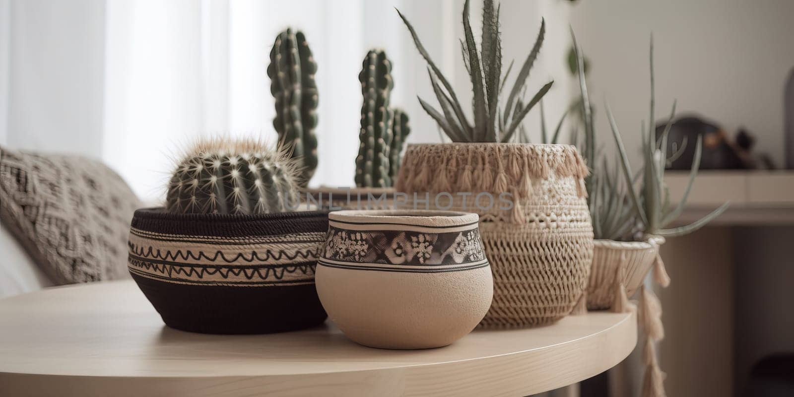 Growing At Home Cacti And Succulents In Pots In Living Room by tan4ikk1