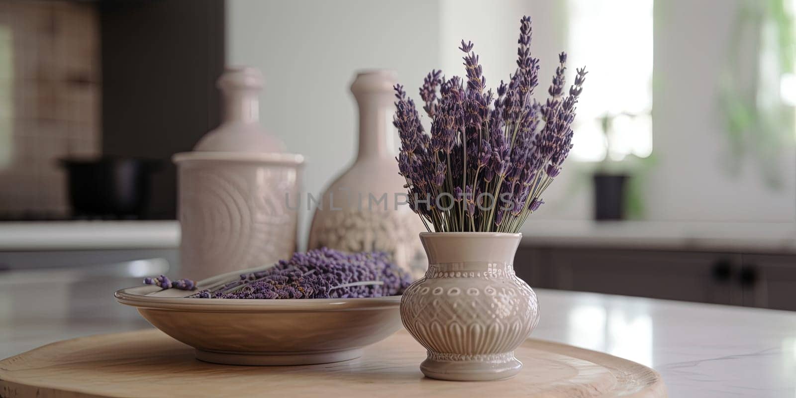 Nice Lavender Bouquet In Vase On A Kitchen Table by tan4ikk1