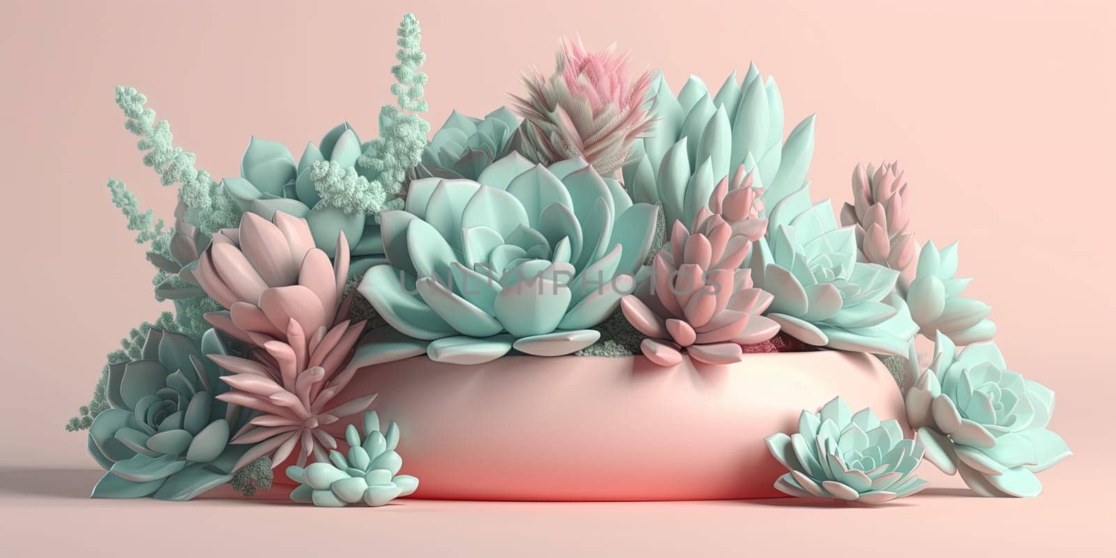 Illustration Of Succulents In Pastel Colors On A Pink Background by tan4ikk1