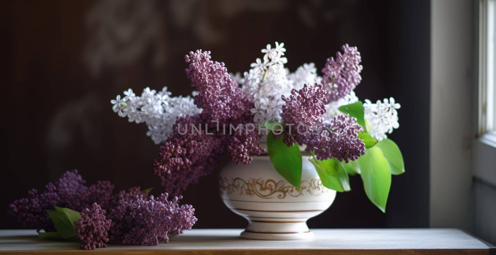 Beautiful Lilac Twigs In Vase On A Kitchen Table by tan4ikk1