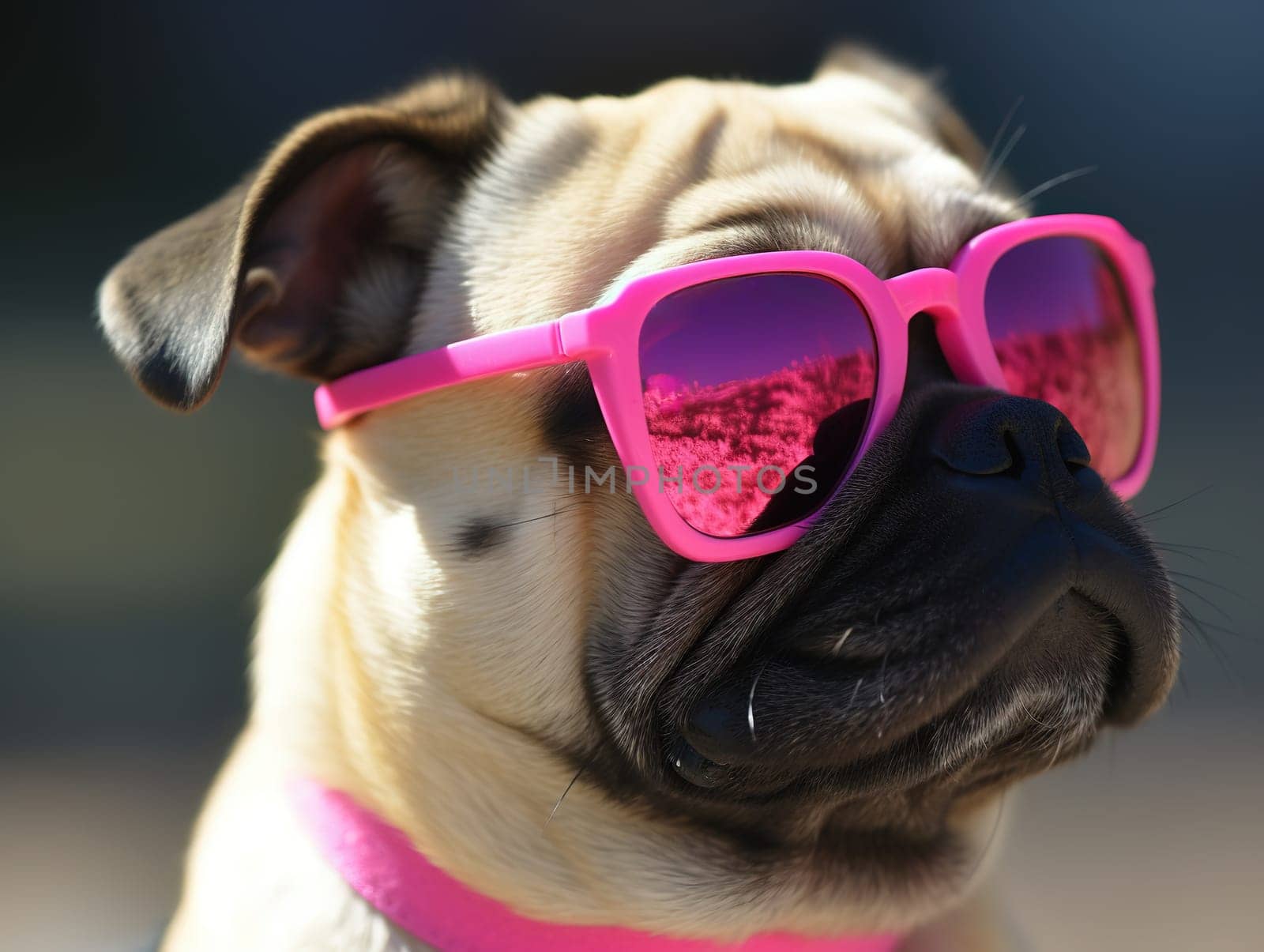 Adorable Humorous Pug Dog Breed In Pink Sunglasses