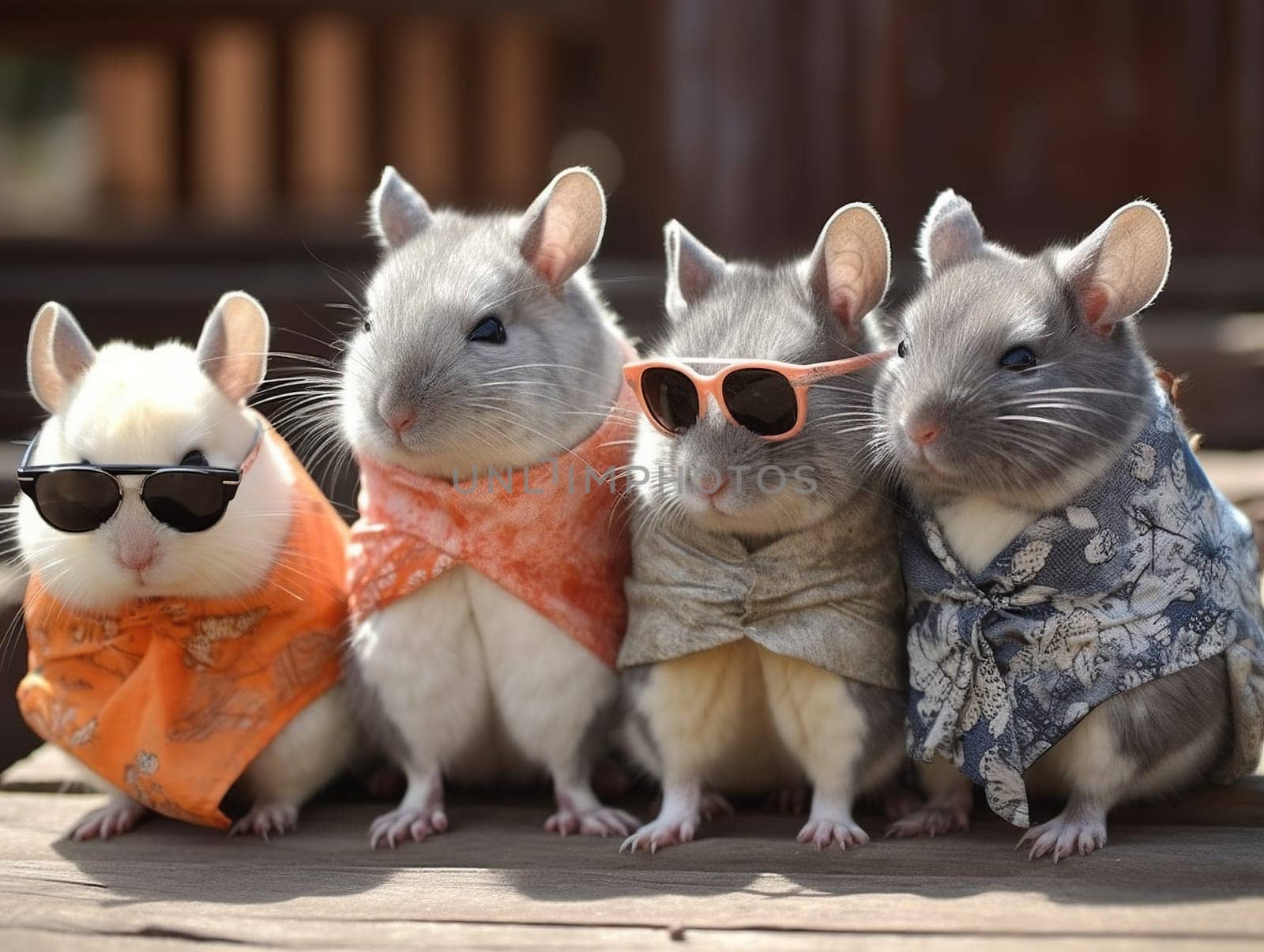Funny Mice Wearing Shawls And Sunglasses, Sitting In Row by tan4ikk1