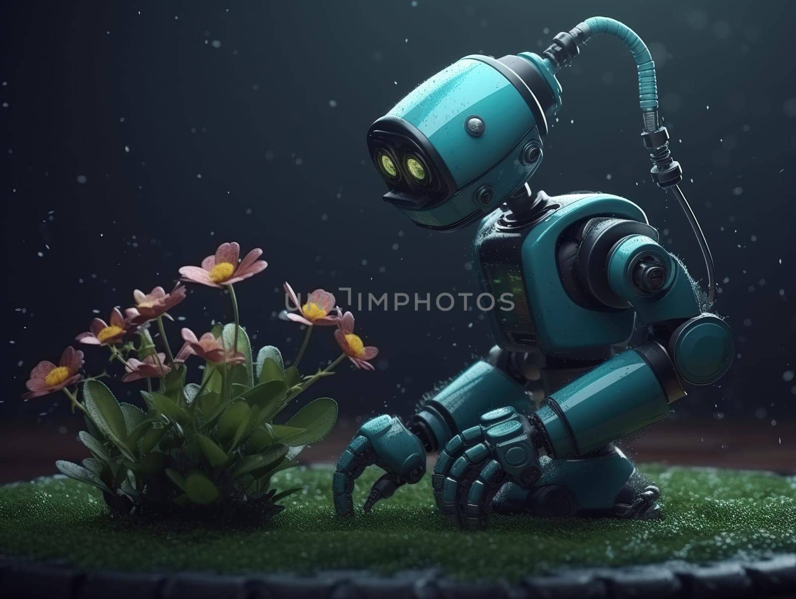 Illustration Of Old Robot Grows Flowers by tan4ikk1