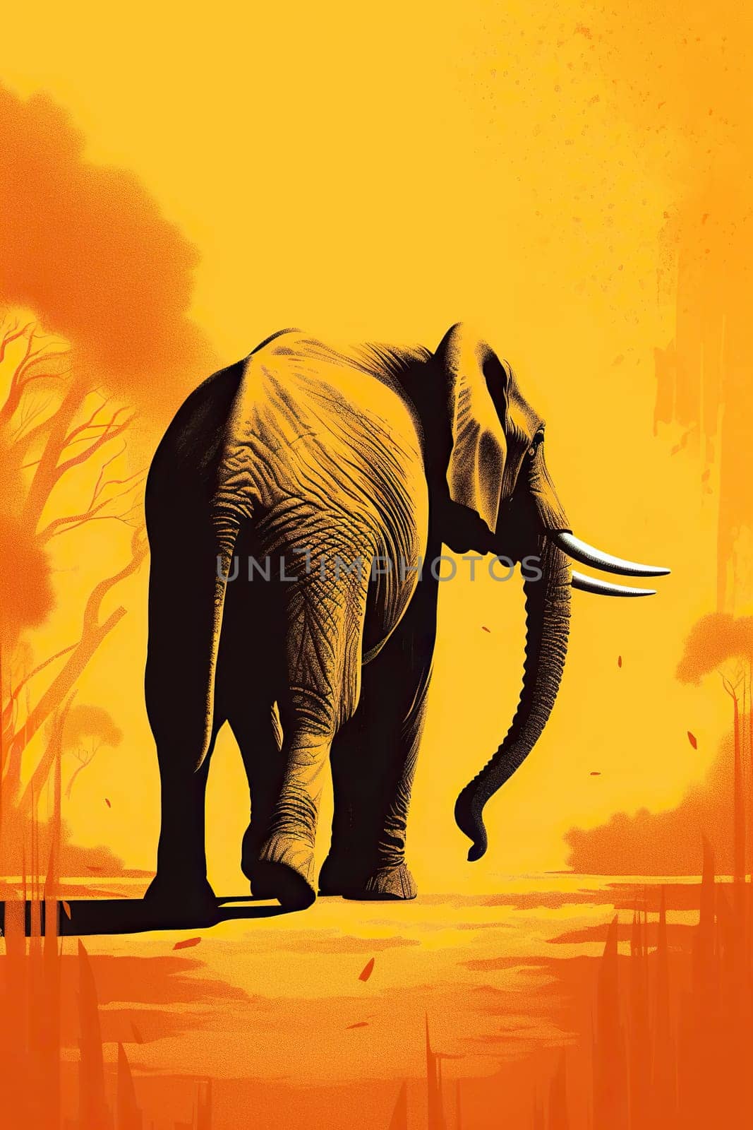 Illustration Of Big African Elephant In Orange Colors by tan4ikk1