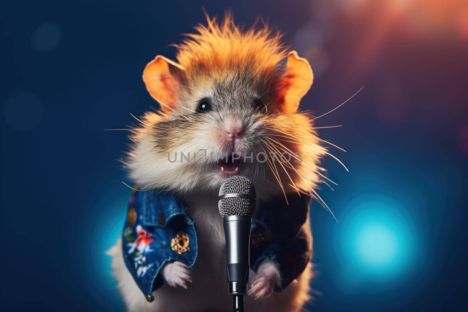 Funny Singer Stylish Hamster Sing In Mic On A Stage by tan4ikk1