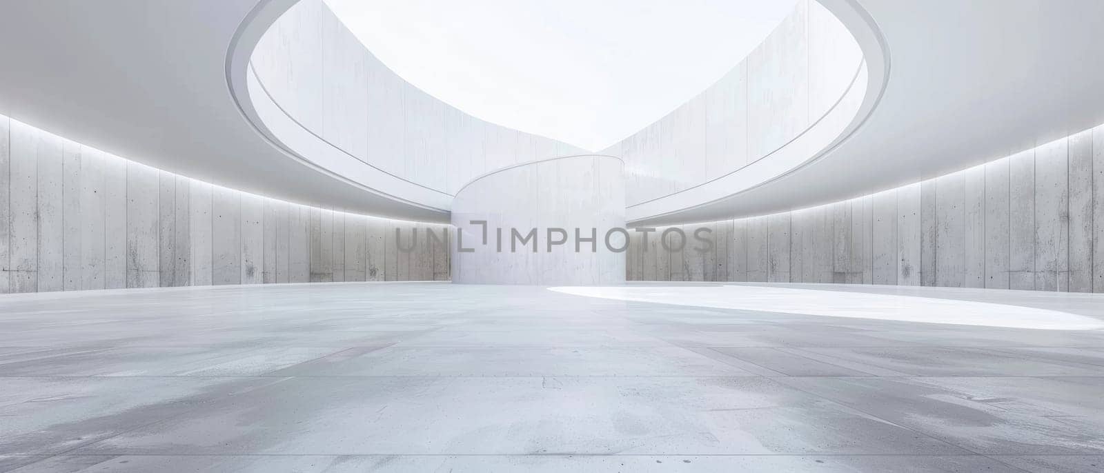 A large, empty room with a white ceiling and walls by AI generated image.