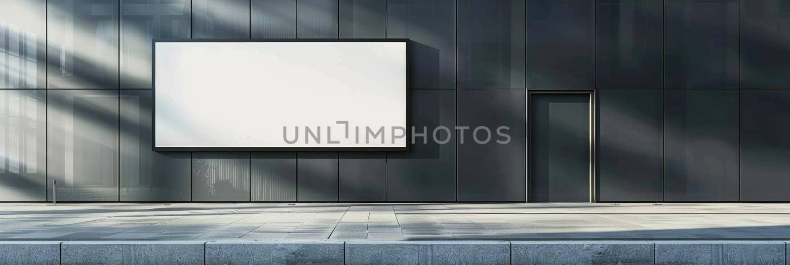 A large white sign is on a black wall by AI generated image.